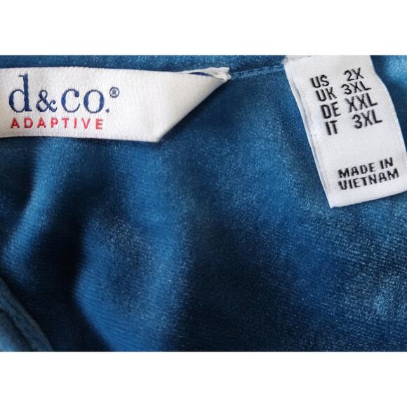 DENIM & CO Women Plus 2X Velvet Dress Midi Turquoise 3/4 Sleeve Elegant Bust 48" - Picture 3 of 8